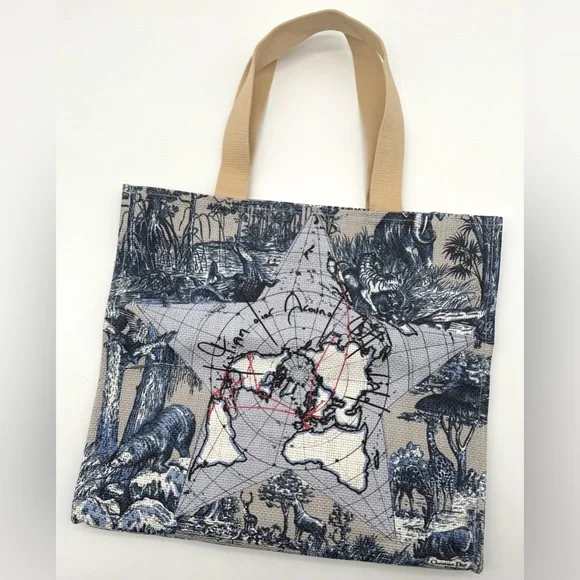 CHRISTIAN DIOR Around The World Graphic Canvas Large Tote Bag OS NEW - Picture 2 of 7